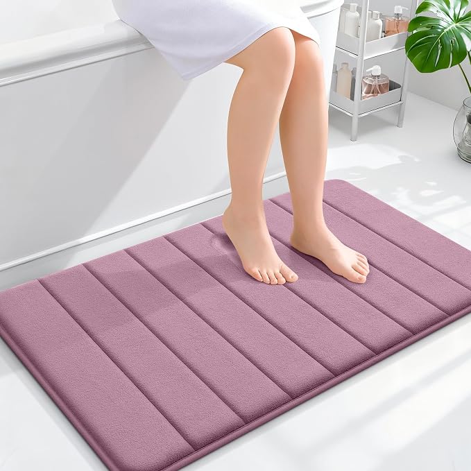 OLANLY Memory Foam Bath Mat 35x24, Super Soft and Absorbent Bathroom Rugs | Deep Plum, Quick Dry Bath Rug, Machine Washable Shower Floor Mats, Bathmat Carpet for Bathroom Floor, Tub and Shower