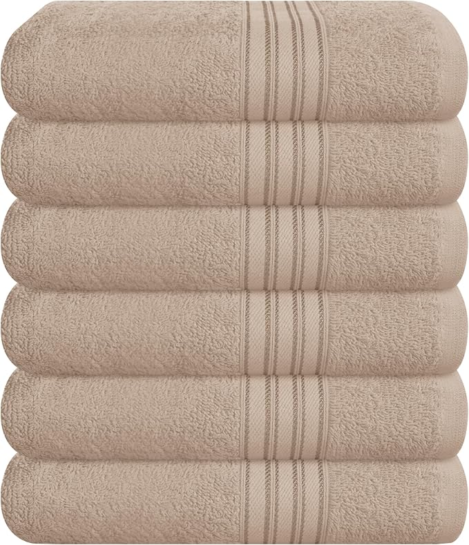 BOUTIQUO Ultra Soft Cotton 6 -Piece Hand Towel Set 16x24 Inch, Ideal for use in Bathroom, Kitchen, Gym, Spa & General Cleaning, Compact & Lightweight Multi Purpose Hand Towels - Tan