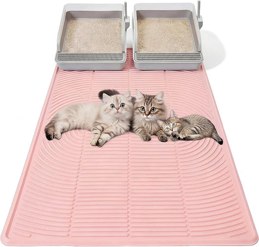 Pink 40"x 28" Cat Litter Mat Extra Large Waterproof Litter Box Mat Kitten Pet Trapping Rug Pad Easy to Clean Trapping Pad to Keep The Floor Clean for Multiple Pets Indoor Floor