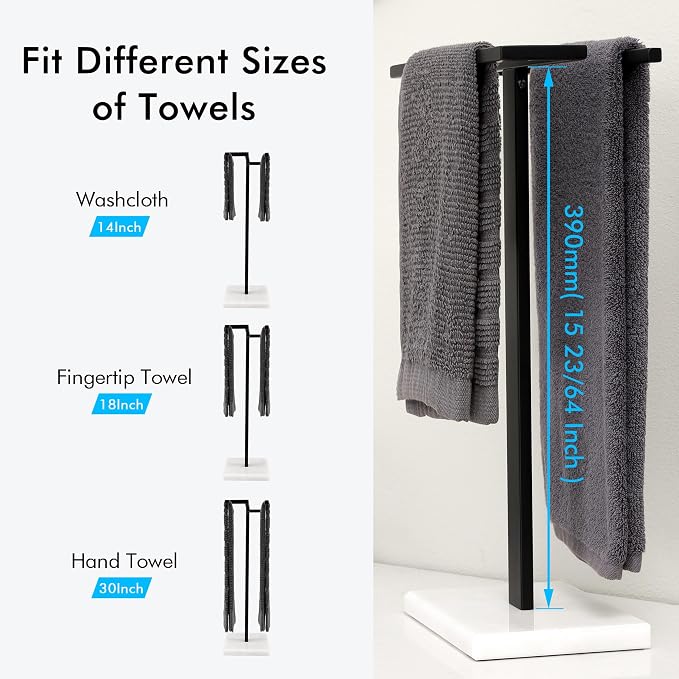 KES Black Hand Towel Holder, Free Standing Towel Rack Towel Stand S-Shape with Marble Base for Bathroom Countertop SUS304 Stainless Steel Matte Black, BTH223-BK