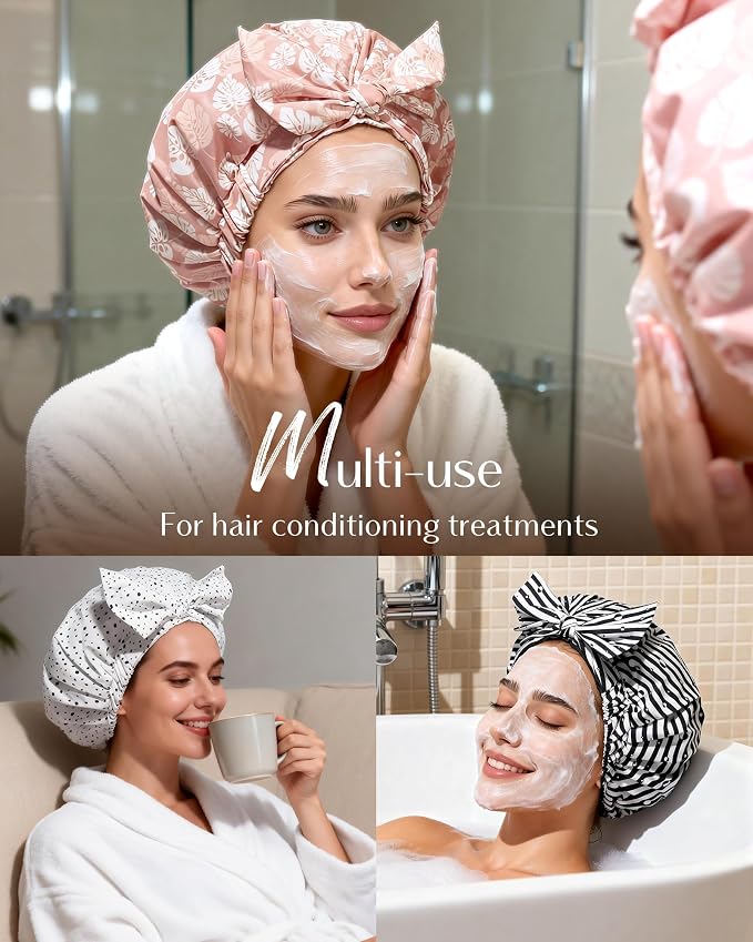 Yanibest Shower Cap for Women Reusable Waterproof, Adjustable Hair Cap | Non-Slip, Durable & Cute Washable Bath Hair Hat