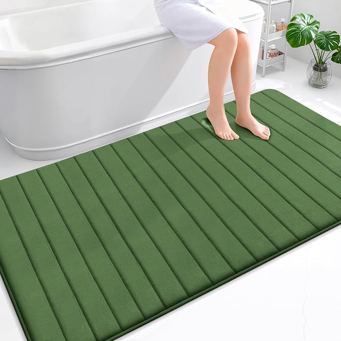 OLANLY Memory Foam Large Bath Mat 70x46, Super Soft Absorbent Bathroom Rugs | Olive Green, Quick Dry Bath Rug, Machine Washable Shower Floor Mats, Bathmat Carpet for Bathroom Floor, Tub and Shower