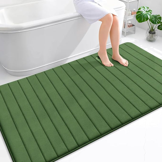 OLANLY Memory Foam Large Bath Mat 70x46, Super Soft Absorbent Bathroom Rugs | Olive Green, Quick Dry Bath Rug, Machine Washable Shower Floor Mats, Bathmat Carpet for Bathroom Floor, Tub and Shower