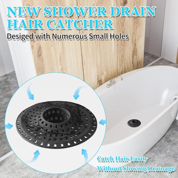 Aluvor Bathtub Drain Hair Catcher,Silicone Tub Hair Catcher Drain Protector | Collapsible Shower Hair Drain Catcher Strainer for 1.48'' to 1.76'' Flat Regular Drains, 3PCS/Black