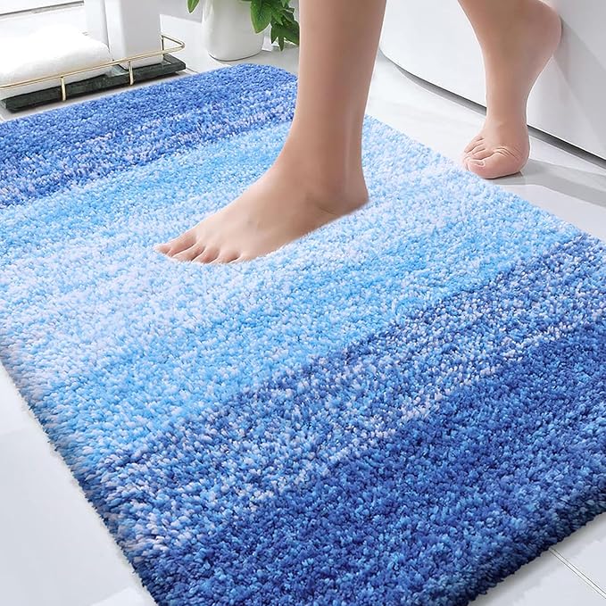 OLANLY Bathroom Rugs Mat 34x21, Extra Soft Absorbent Microfiber Bath Rugs | Light Royal Blue, Non-Slip Quick-Drying Rubber Backing, Washable Bath Mat for Floor, Tub and Shower, Home Decor Accessories