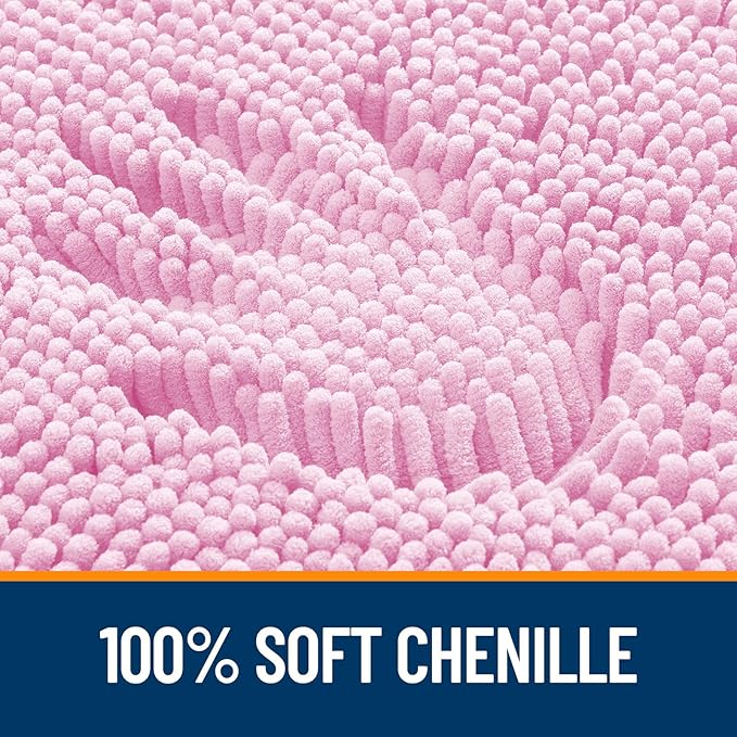 OLANLY Toilet Rugs U-Shaped 20x20, Soft Absorbent Chenille Contour Rugs | Pink, Quick-Drying Rubber Backing, Machine Washable Non-Slip Shaggy Bathroom Mat for Toilet, Home Decor Accessories