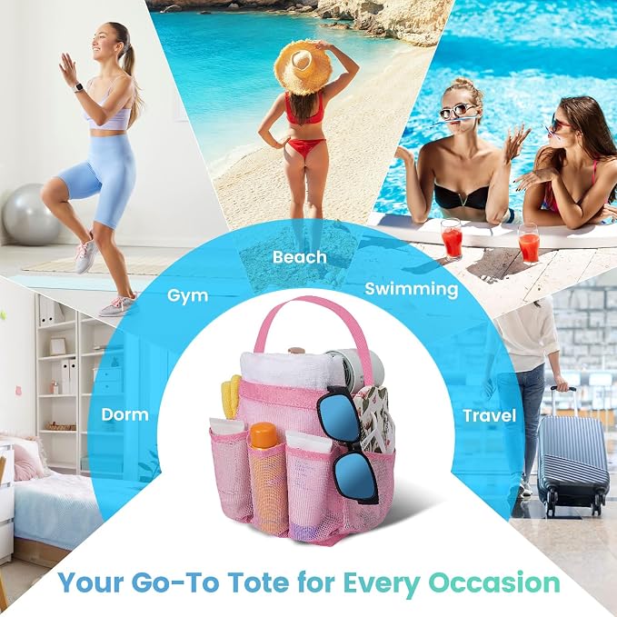 Shower Caddy Portable for College Dorm Room Essentials for Girls with 9 Pockets,Large-Capacity Shower Basket,Quick Dry Toiletry Tote Bag,Outdoor Gym,Travel,Swim,Beach Camping Essentials-Black and Pink