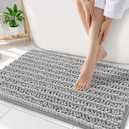 Smiry Bathroom Rugs 34X21, Extra Soft Rubber Backing Chenille Bath Mats | Light Grey Machine Washable Non Slip Quick Dry Bath Mats for Bathroom Floor, Tub, Shower, Home Decor Accessories