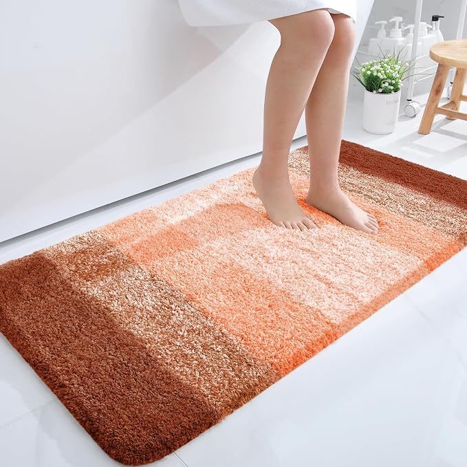 OLANLY Large Bathroom Rugs 50x30, Extra Soft Absorbent Microfiber Bath Rugs | Orange, Non-Slip Quick-Drying Rubber Backing, Washable Plush Bath Mat for Floor, Tub and Shower, Home Decor Accessories