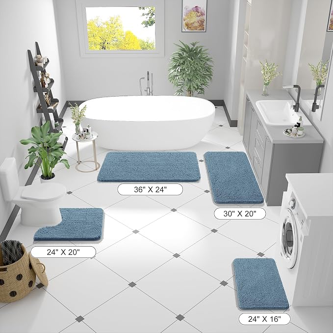 OLANLY Bathroom Runner Rugs 44x24, Extra Soft Absorbent Chenille Bath Rugs | Airy Blue, Quick-Drying Rubber Backing, Washable Long Bath Mat for Bathroom Floor, Tub and Shower, Home Decor Accessories
