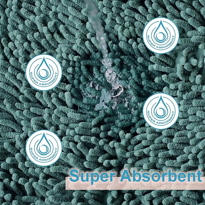 Luxury Bathroom Rug Mat 24x16+20x32, Extra Soft and Absorbent Chenille Bath Rugs, Plush Shaggy Bathroom Carpet, Non-Slip Bathtub Mat, Bath Mats for Bathrooms Floor, Tub and Shower, Deep Green