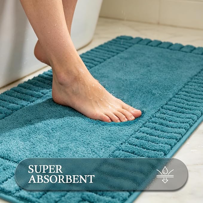 Pauwer Bathroom Rugs Sets 3 Piece, Microfiber Bath Mat Set, Aqua Blue | Non Slip Washable, Soft Plush, Extra Absorbent Bath Mats, U Shaped Contour Toilet Rug for Bathroom