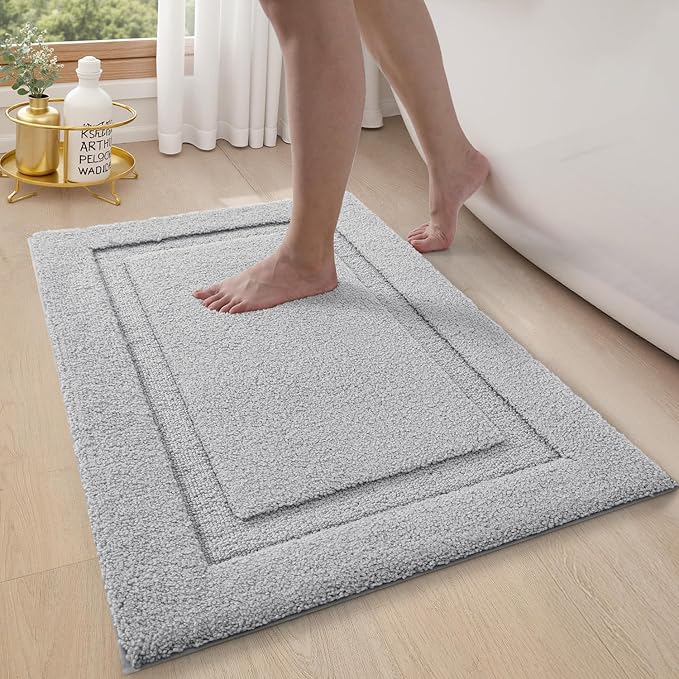 LUMI Ultra Soft Bathroom Rugs Absorbent, Non Slip Bath Mat 16X24, Grey | Machine Washable with Rubber Backing, Quick Dry, Premium Microfiber Plush Carpet for Bathtub and Shower Floor
