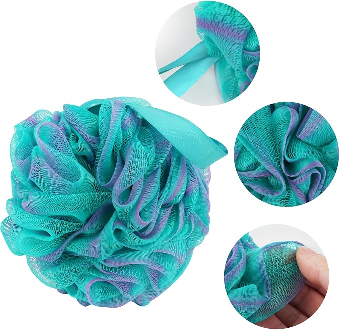 Loofah Sponge Shower Loofahs 4 Colors Bath Sponges Body Scrubbers | Mesh Balls Luffa for Rich Lather Exfoliating Wash Back Scrubber Bathroom Men Women 4 Pack Cleaning Bathing Accessories