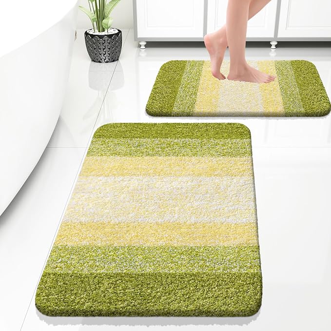 OLANLY Micorfiber Bathroom Rug Set 2 Piece, 30"x20"+24"x16" | Olive Green, Soft Absorbent Bath Rug Set, Non-Slip, Machine Wash Dry, Plush Shaggy Bath Mats for Bathroom