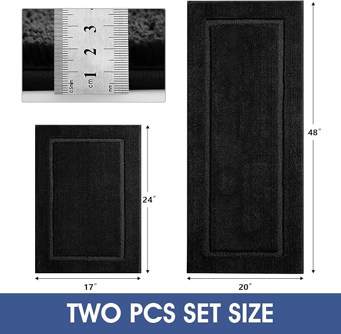 IM HOME Bathroom Rugs Sets 2 Pieces, Ultra Soft Thick Plush Fluffy Microfiber Absorbent Bath Mat, Non-Slip Backing, Machine Washable Rug for Bathroom Floor, Tub and Shower (24"x17" + 48"x20", Black)