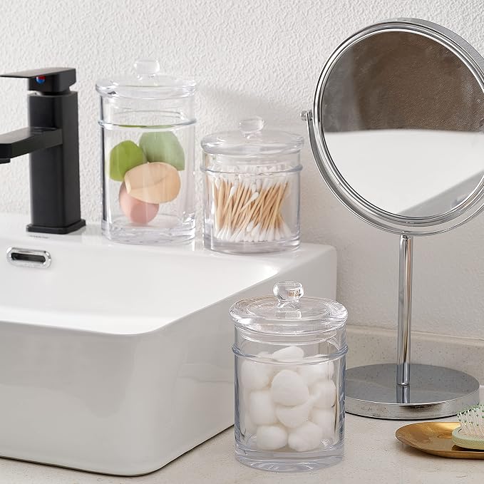 3PC Set Premium Quality Glass Bathroom Canisters, Apothecary Jars, Storage Containers with Airtight Glass Lid and Wide Mouth (13/18/24 oz)