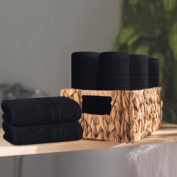 BOUTIQUO Ultra Soft Cotton Washcloths, Contains 12 Piece Face Cloths 12x12 inch, Ideal for Everyday use Face Towels, Compact & Lightweight Multi Purpose Washcloths - Black