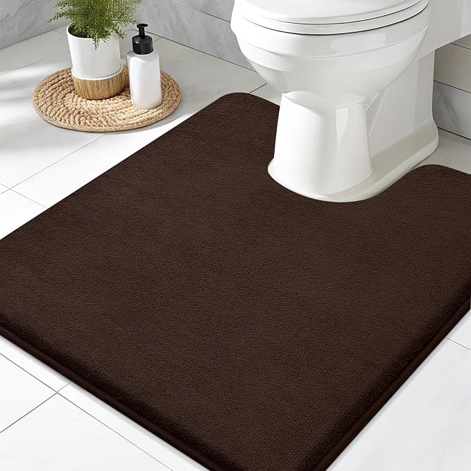 Smiry Memory Foam Toilet Rugs 20x20, Extra Soft Absorbent Bathroom Rugs | Brown, Quick Dry Machine Washable Non-Slip Contour Bath Mat for Toilet