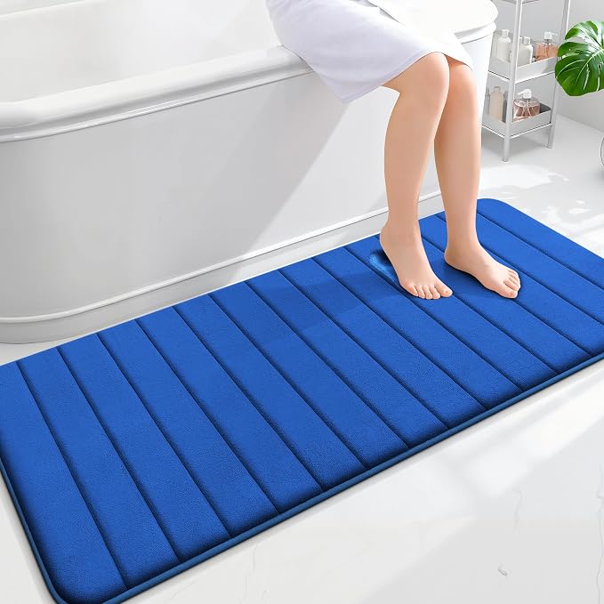 OLANLY Memory Foam Long Bathroom Rugs Runner 59x24, Super Soft Absorbent | Royal Blue, Quick Dry Bath Mat, Machine Washable Shower Floor Rugs, Bathmat Carpet for Bathroom Floor, Tub and Shower