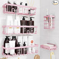 YASONIC Shower Caddy Adhesive, 100% Rustproof Shower Organizer with Soap and Toothbrush Holder, Large Capacity Shower Shelves for Inside Shower, No Drill Shower Storage for Home (5 Pack Pink)