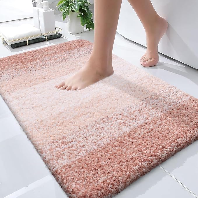 OLANLY Bathroom Rugs Mat 36x24, Extra Soft Absorbent Microfiber Bath Rugs | Peach, Non-Slip Quick-Drying Rubber Backing, Washable Plush Bath Mat for Floor, Tub and Shower, Home Decor Accessories