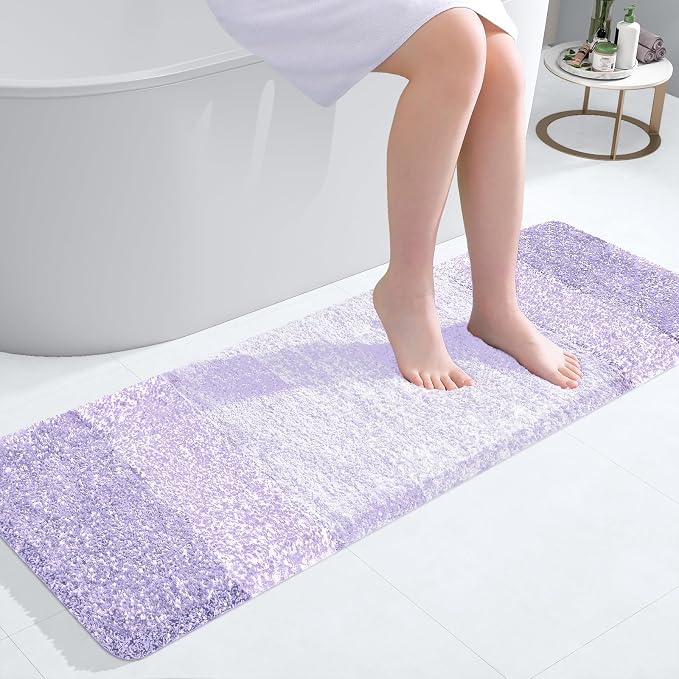 OLANLY Bathroom Runner Rug 47x17, Extra Soft Absorbent Microfiber Bath Rugs | Light Purple, Non-Slip Quick-Drying Rubber Backing, Washable Long Bath Mat for Floor, Tub and Shower, Home Decor