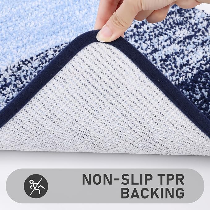 Bsmathom Bathroom Rug Set 4 Piece, Plush Microfiber Bath Mat, Navy Blue | Extra Water Absorbent, Non Slip Washable Runner Bath Rugs with Toilet Lid Cover and U-shaped Contour Toilet Mat