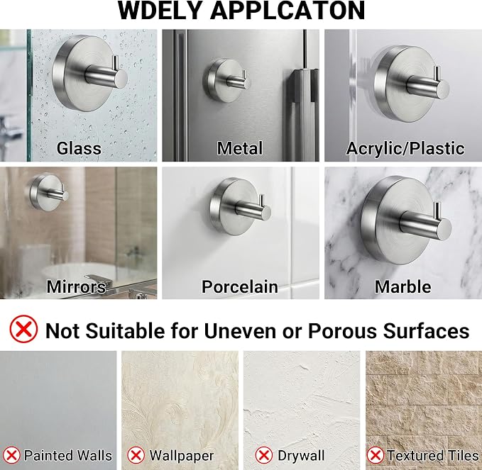 cleanan Suction Cup Hooks for Shower Wall - Heavy Duty Stainless Steel Bathroom Hanger, Vacuum Towel Hooks for Inside Shower Glass Door, Tile & Mirror, Waterproof Loofah Robe Holder No Drill (2 Pack)