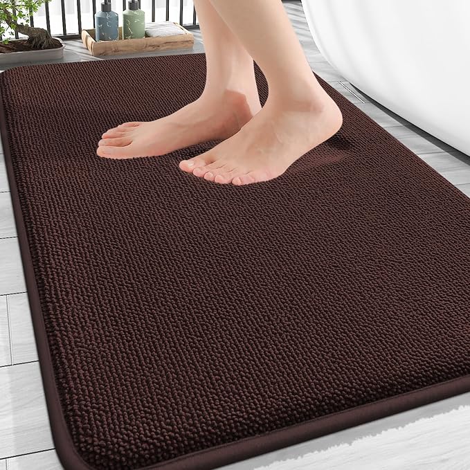 OLANLY Thick Memory Foam Bathroom Rugs 34x21, Absorbent Bath Mat, Brown | Soft Quick Dry Bath Rugs, Non-Slip, Machine Washable Carpet for Bathroom Floor, Tub and Shower, Home Decor Accessories