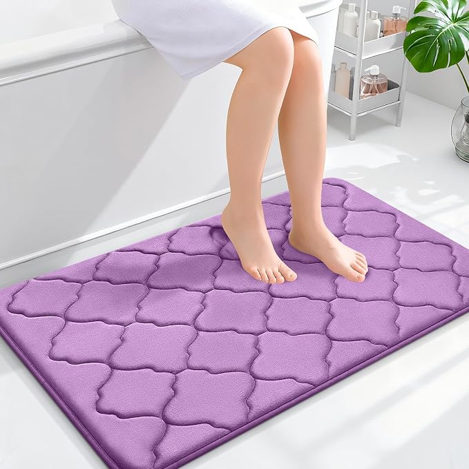 OLANLY Memory Foam Bath Mat Rug 36x24, Ultra Soft and Absorbent Bathroom Rugs, Non-Slip, Comfortable, Machine Washable Bath Carpet for Bathroom Floor, Tub, Shower and Home Decor Accessories, Lavender | Thick Absorbent Carpet, Non-Slip Backing, Machine ...