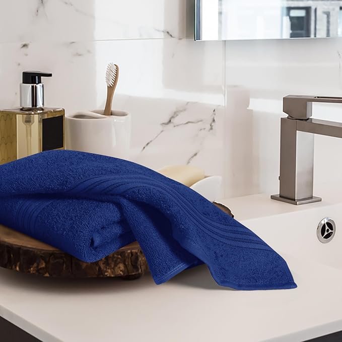BOUTIQUO Ultra Soft Cotton 6 -Piece Hand Towel Set 16x24 Inch, Ideal for use in Bathroom, Kitchen, Gym, Spa & General Cleaning, Compact & Lightweight Multi Purpose Hand Towels - Navy Blue