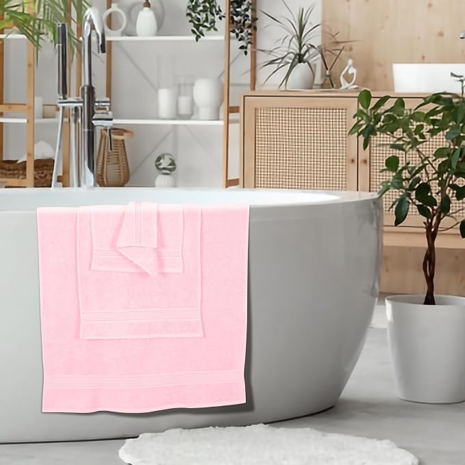 Ultra Soft 6 Pack Cotton Towel Set, Contains 2 Bath Towels 28x55 inch, 2 Hand Towels 16x24 inch & 2 Wash Coths 12x12 inch, Ideal Everyday use, Compact & Lightweight - Pink