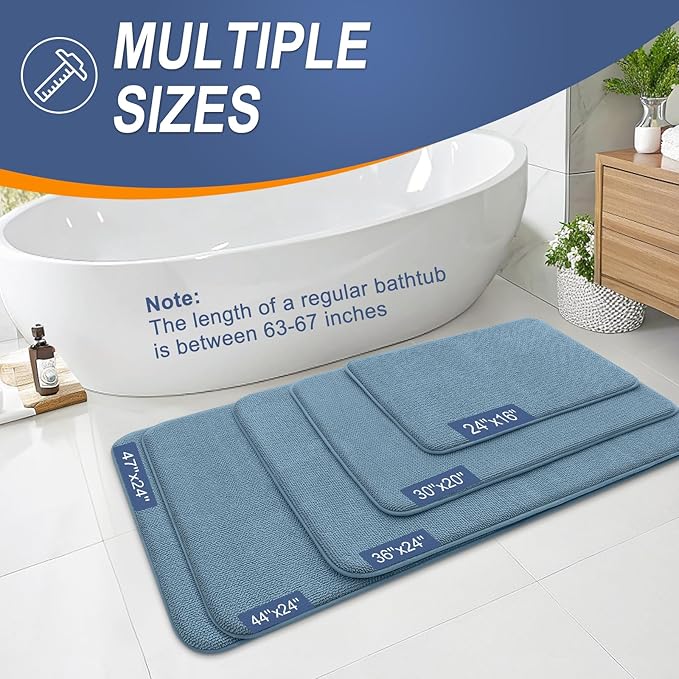 OLANLY Thick Memory Foam Bathroom Rugs 35x24, Absorbent Bath Mat, Airy Blue | Soft Quick Dry Bath Rugs, Non-Slip, Machine Washable Carpet for Bathroom Floor, Tub and Shower, Home Decor Accessories