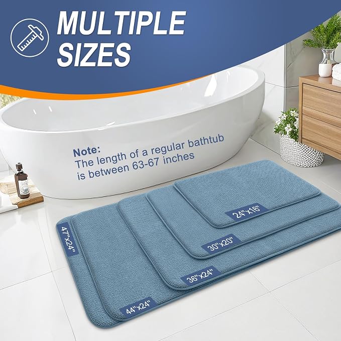 OLANLY Thick Memory Foam Bathroom Rugs 30x20, Absorbent Bath Mat, Airy Blue | Soft Quick Dry Bath Rugs, Non-Slip, Machine Washable Carpet for Bathroom Floor, Tub and Shower, Home Decor Accessories