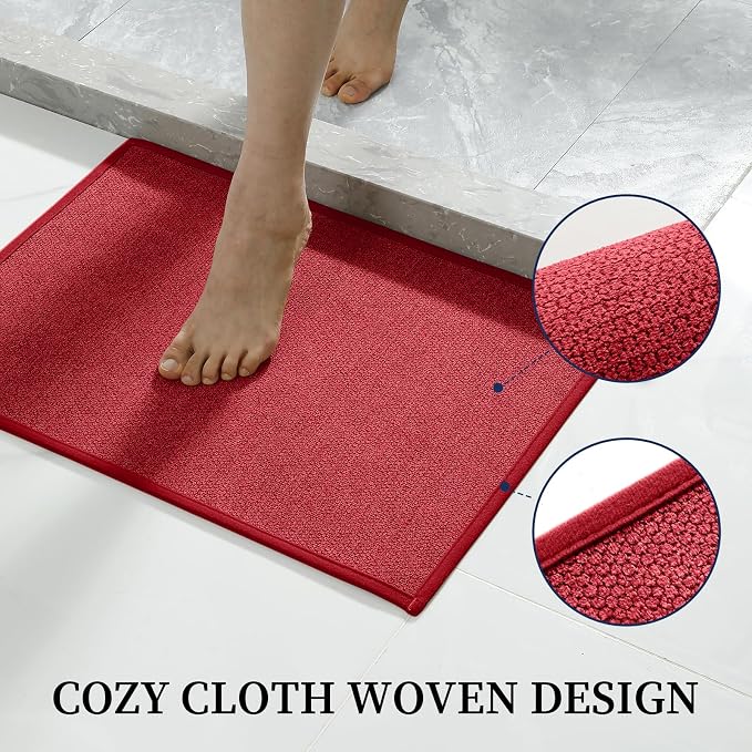 Red Toilet Rugs U Shaped 17.5"x24", Quick Dry Non Slip Contour Bath Mat, Absorbent Machine Washable Ultra Thin Bathroom Mats for Toilet Base