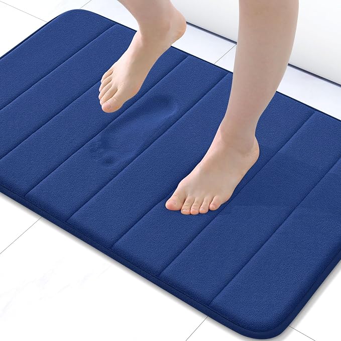 Buganda Memory Foam Bath Mat 31.5 x 20, Ultra Soft Absorbent Bathroom Rugs | Navy Blue, Machine Washable Quick Dry Bath Mats for Bathroom Floor, Shower and Tub, Home Decor Accessories