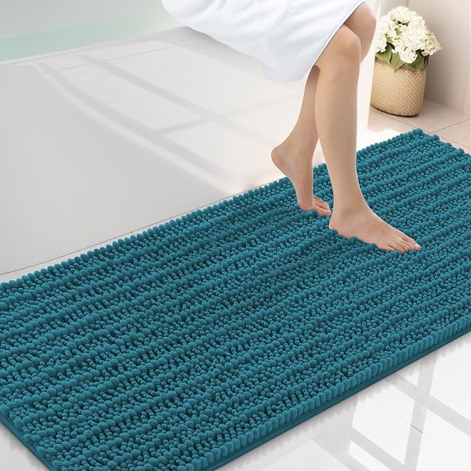Smiry Bathroom Rugs 59X24, Extra Soft Rubber Backing Chenille Bath Mats | Lake Blue Machine Washable Non Slip Quick Dry Bath Mats for Bathroom Floor, Tub, Shower, Home Decor Accessories