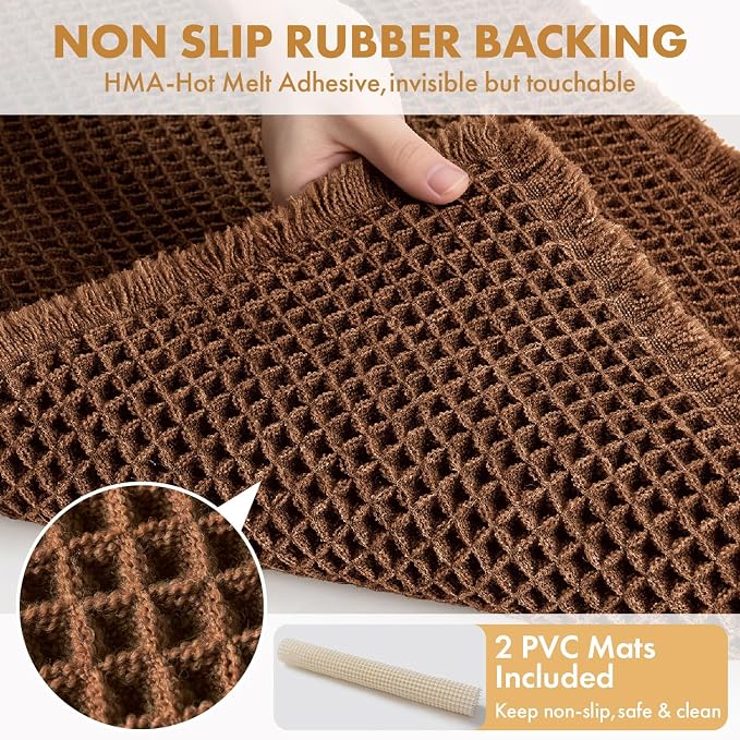 MIULEE Set of 2 Waffle Bathroom Rugs Boho Bath Mat Mocha 20x32 Inch | Non Slip, Super Absorbent, Washable, Ultra Soft, Rubber Backed Bath Rugs for Bathroom Floor Tub Shower