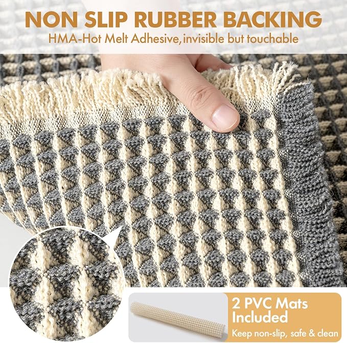 MIULEE Set of 2 Waffle Bathroom Rugs Dark Grey&Yellow Bath Mat 18x30 Inch | Non Slip, Super Absorbent, Washable, Ultra Soft, Rubber Backed Bath Rugs for Bathroom Floor Tub Shower, Boho Decor