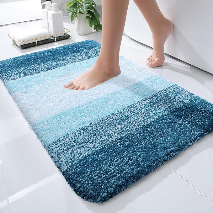 OLANLY Small Bathroom Rugs 24x16, Extra Soft Absorbent Microfiber Bath Rugs | Peacock Blue, Non-Slip Quick-Drying Rubber Backing, Washable Plush Bath Mat for Floor, Tub and Shower, Home Decor Accessories