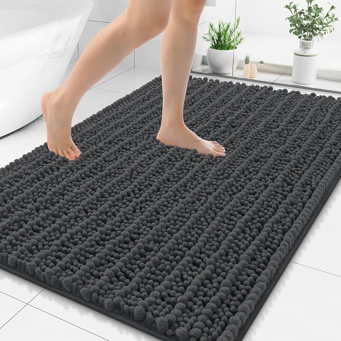 Smiry Bathroom Rugs 59X35, Extra Soft Rubber Backing Chenille Bath Mats | Dark Grey Machine Washable Non Slip Quick Dry Bath Mats for Bathroom Floor, Tub, Shower, Home Decor Accessories