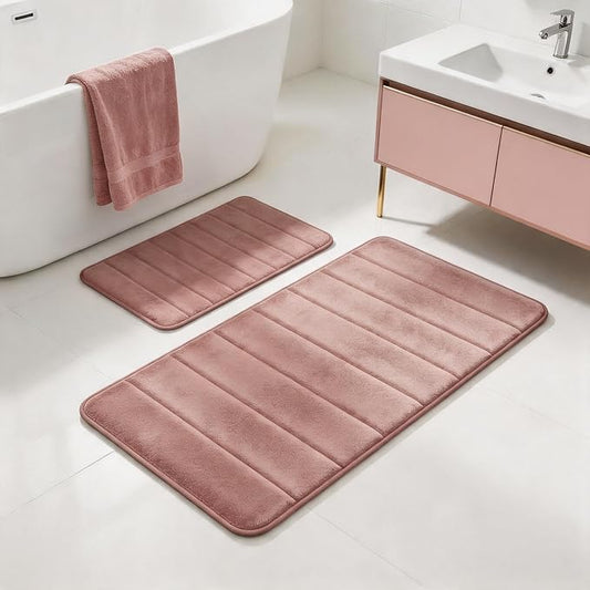 Coral Pink Bathroom Rugs Set 2 Piece Memory Foam Bath Rugs Non-Slip Bath Mat,Washable Room Mats,Absorbent Shaggy Rugs Super Soft Kitchen Mats, Batroom Carpets for Bathroom,Tub,Shower Home Decor
