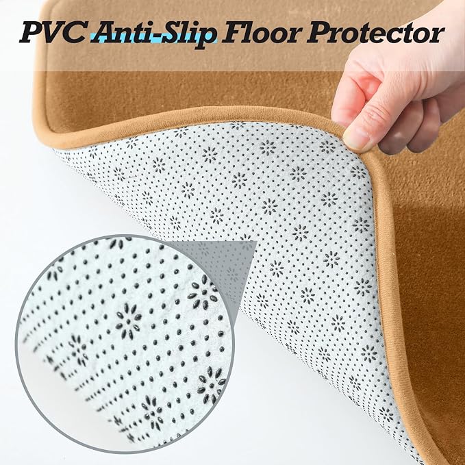 Bathroom Rugs Sets 3 Piece, Non-Slip & Quick Dry Bath Mat Set, Ultra Soft Velvet Bath Rugs for Bathroom, Toilet and Shower Floor, Khaki