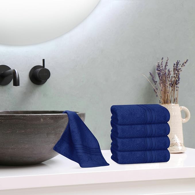 BOUTIQUO Ultra Soft Cotton Washcloths, Contains 12 Piece Face Cloths 12x12 inch, Ideal for Everyday use Face Towels, Compact & Lightweight Multi Purpose Washcloths - Navy Blue