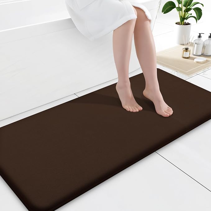 Smiry Memory Foam Bath Mat 59x20, Extra Soft and Absorbent Bathroom Rugs | Brown, Quick Dry Machine Washable Non-Slip Bath Mat for Bathroom Floor, Shower and Tub