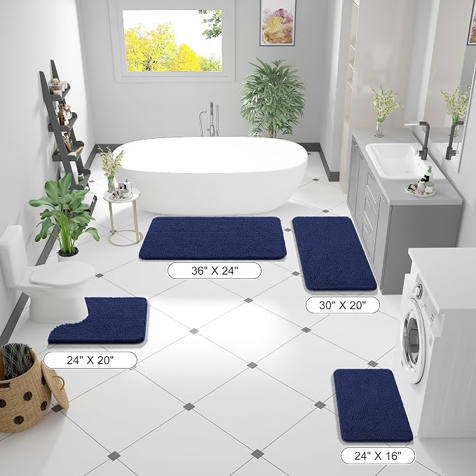 OLANLY Bathroom Runner Rugs 44x24, Soft Absorbent Chenille Bath Rugs, Rubber Backing Quick Dry, Machine Washable Long Bath Mats for Bathroom, Tub and Shower, Home Decor Accessories, Twilight Sapphire | Twilight Sapphire, Quick-Drying Rubber Backing, Ma...
