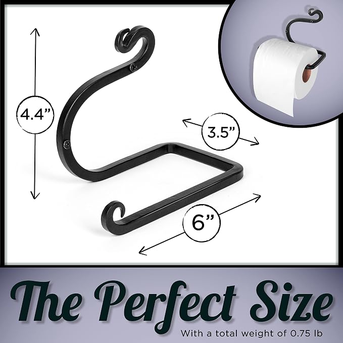 Blacksmith Handmade Toilet Paper Holder - Wrought Iron Rustic Wall Mount Tissue Holder for Bathroom, Toilet Paper Roll Holder for Farmhouse Style Homes & Vintage Houses - Black, 6 x 4.4 Inches