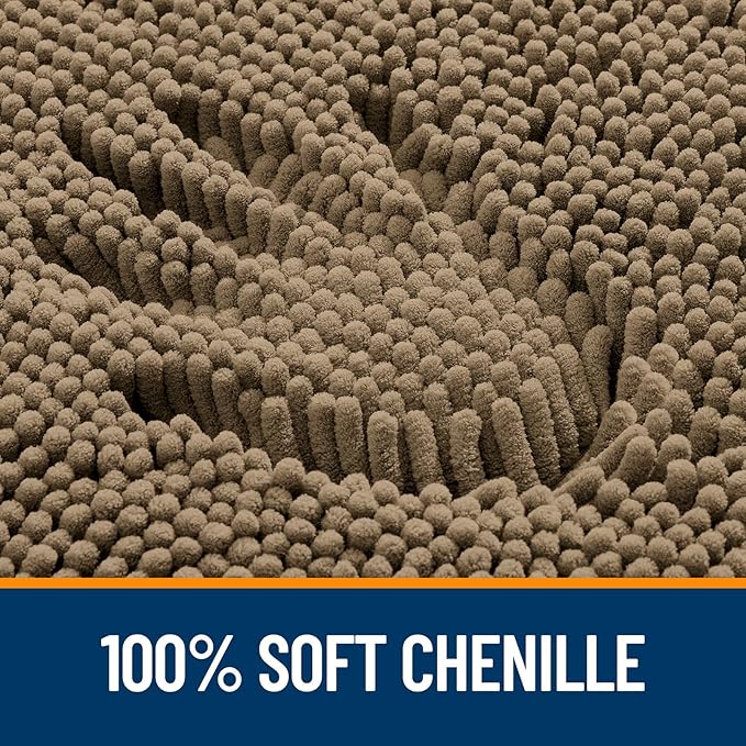 OLANLY Toilet Rugs U-Shaped 20x20, Soft Absorbent Chenille Contour Rugs | Tan, Quick-Drying Rubber Backing, Machine Washable Non-Slip Shaggy Bathroom Mat for Toilet, Home Decor Accessories