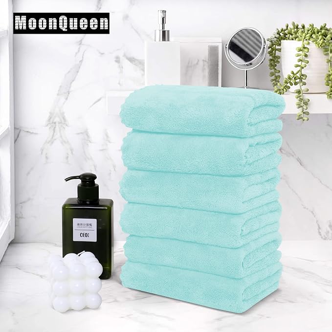 MOONQUEEN 6 Pack Premium Hand Towels - Quick Drying - Microfiber Coral Velvet Highly Absorbent Towels - Multipurpose Use as Hotel, Bathroom, Shower, Spa, Hand Towel 16 x 28 inches(Frozen Blue)
